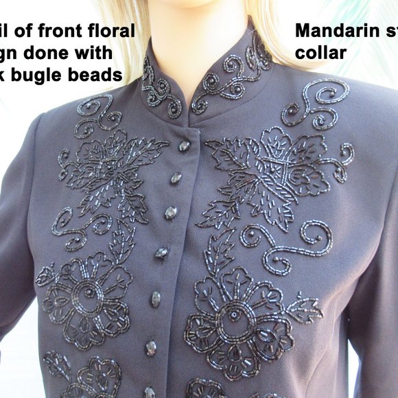 Liz Claiborne Night tunic length beaded top blazer, 36 bust, Polyester, Lined - Picture 4 of 14